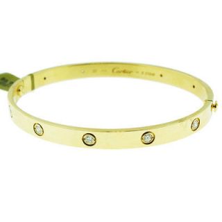 Pre Owned Cartier Love Bangle Bracelet Yellow Gold Rare 9 Diamond 