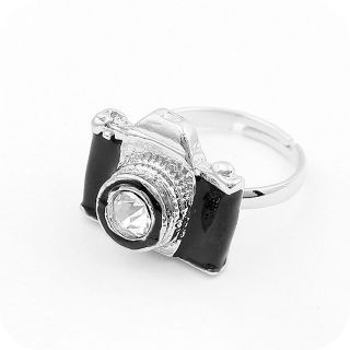 0125D Black Fashion Rhinestone Camera Design Adjustable Rings Hot Sell 