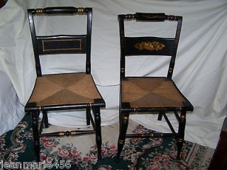 Pair of Vintage Hitchcock style Stenciled Chairs with Rush Seat