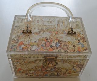 STUNNING VINTAGE LUCITE BAG WITH ANTON PIECK IMAGES B35