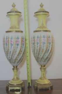 PAIR 19 CENTURY SEVRES YELLOW PORCELAIN LIDDED VASES   21.50 INCH