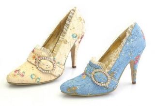 Blue Floral Marie Antoinette Queen Elizabeth Costume Shoes Heels size 