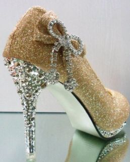 Vogue Gold Glitter Party Wedding Bridal High Heels Sliver Bows 