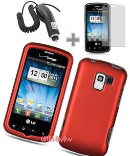 RED HARD SHIELD CASE PHONE COVER+GUARD+CA​R CHARGER LG Enlighten 