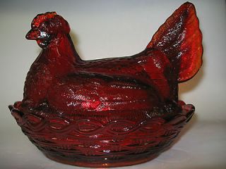   glass hen chicken on nest basket dish rooster royal chick candy butter