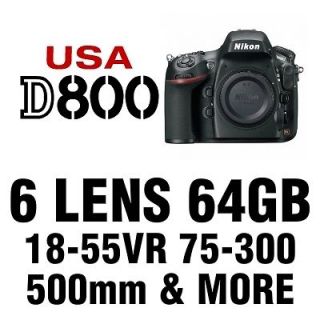   Nikon D800 DSLR + 6 Lens Kit w/ 18 55 VR + 64 GB & Accessories * SALE