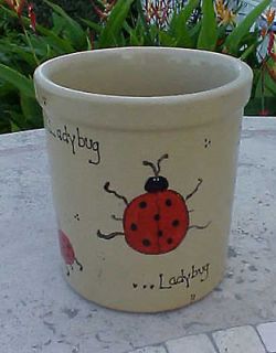  Co Stoneware Crock 1 Qt High Jar Red & Black Ladybug Roseville Ohio 