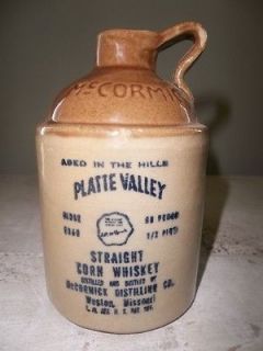 old crock Platte Valley straight corn whiskey jug stoneware