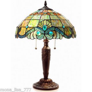 NEW TIFFANY STYLE LAMP SCALLOPED STAINED GLASS TABLE DESK LIGHT JEWEL 
