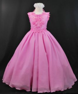 C1 Children Teen Girl National Glitz Pageant Fuchsia Pink Long Dress 