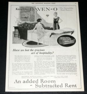 1921 OLD MAGAZINE PRINT AD, KROEHLER DAVEN O, THE INVISIBLE BED ROOM 