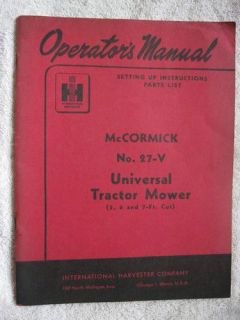 IH McCORMICK 27 V SICKLE BAR MOWER OPERATOR MANUAL