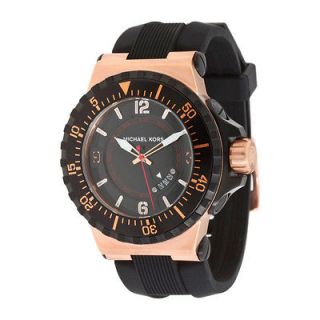 New* Michael Kors Mens Watch Oversized Rose Gold Black Silicone w 