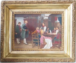 Antique Oil Painting Brautwerbung F.Defregger c1880