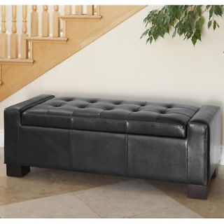 Classic Modern Design Black Leather Large Storage Ottoman Bench