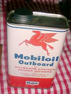   1950S MOBILOIL OUTBOARD MOTOR OIL OLD 1QT METAL CAN FULL OF OIL