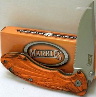 Marbles Knives Blaze Orange Camo Linerlock Hunter Hunting Skinning 