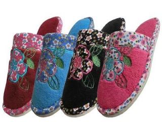 Ladies Easy USA Flower Embroidered Sandals House Slippers # S1404