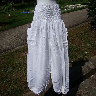 RAYON LONG BAGGY 2 POCKET GYPSY RASTA PANTS WHITE