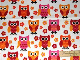 Hoot Owl Minky Minkee Pink & Orange Benartex Fabric by the FAT Half 