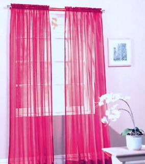 PC Hot Pink Curtain Solid Sheer Voile Window Panel Drapes New