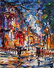 30x24 modern original art painting oil on canvas clean street night 