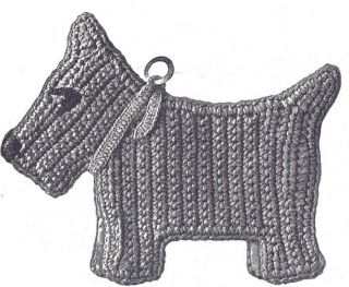 Vintage Crochet PATTERN to make Pot Holder Scotty Dog Scottie Hot Pad