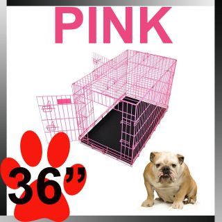   36 Pink Portable Folding Dog Pet Crate Cage Kennel Two Door ABS Tray