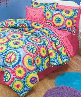 PEACE SIGN COMFORTER SET 3 PIECES FULL/QUEEN OLD HIPPIE DECOR