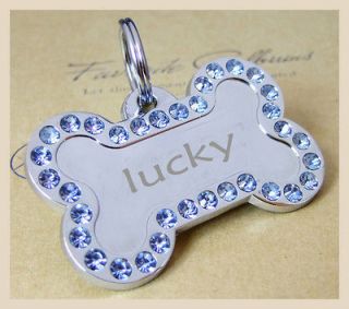   Pet ID Tags Double Crystal gem Side Engraved Stainless Steel Tag Dog