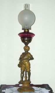Rare Moreau Spelter Oil Lamp. Peddler Boy C1920s   on Sale NOW