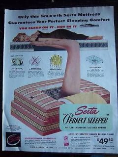1948 SERTA PERFECT SLEEPER MATTRESS Lady Black Gown Ad
