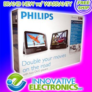 NEW PHILIPS TWIN DUAL 9 LCD PORTABLE CAR DVD PLAYER w/ AUTO & AC 