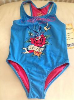 Ed Hardys Girls Swimming Costume Age 4 5 6 7 8 9 10 11 NEW