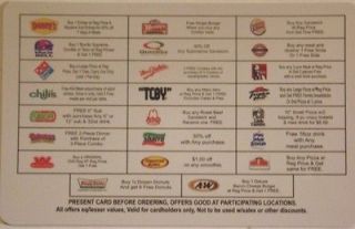   Discount Card Papa Johns Popeyes Dennys Dominos Pizza Blimpie