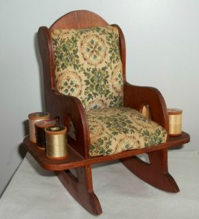 Vintage 1950s Pin Cushion Rocking Chair Sewing Thread Spool Holder 8 