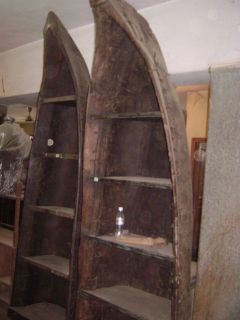 Wooden handmade Book Shelf made from Real Old Boat Carved India 