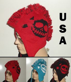 Mohawk Winter Hat Tail,Ski,Cap,B​eanie SKULL RED Cold protection