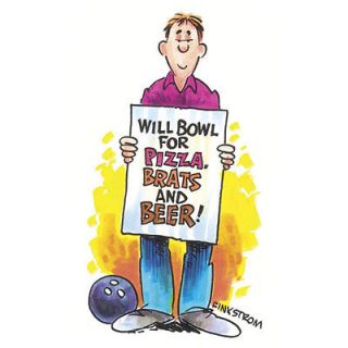 Funny Bowling T Shirt Will Bowl For Pizza Brats & Beer Tee Xl White