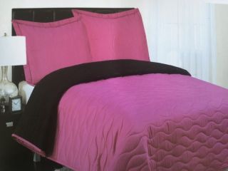 Full Size Fully Reversible 3 Piece Coverlet Set Bedspread Pink Black