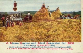 Steam Engine and Steel Separator J.I. Case   postcard