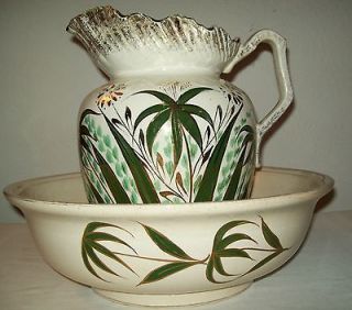 VINTAGE PITCHER AND WASH BASIN SET HUGE PIECES HAND PAINTED WONDERFUL 
