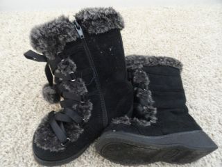 FALLS CREEK SIZE 9 GIRLS BOOTS POM POMS ON THE LACES FAUX FUR LINED