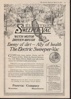 FA 1919 PNEUVAC ELECTRIC VACUUM CLEANER WORCESTER MASS AD