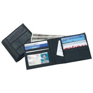   Black Solid Leather Bi Fold Billfold Wallet 6 Credit Cards & Photo ID
