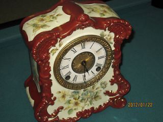 Newly listed 1882s Ansonia Porcelain Clock very nice Red and White 