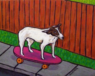 Rat Terrier riding skateboard picture dog art Mug 11 oz