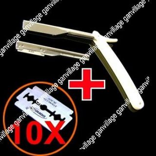 White Barber Open Straight Razor Shaving Hair Sharper Shave Knife + 10 