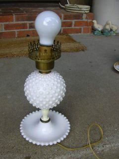 Vintage Milk Glass White Hob Nail Table Lamp Estate Find