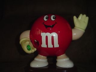 1992 M & MS CANDY/NUT DISPENSER RED CHOCOLATE GENTLY USED 8 inches 